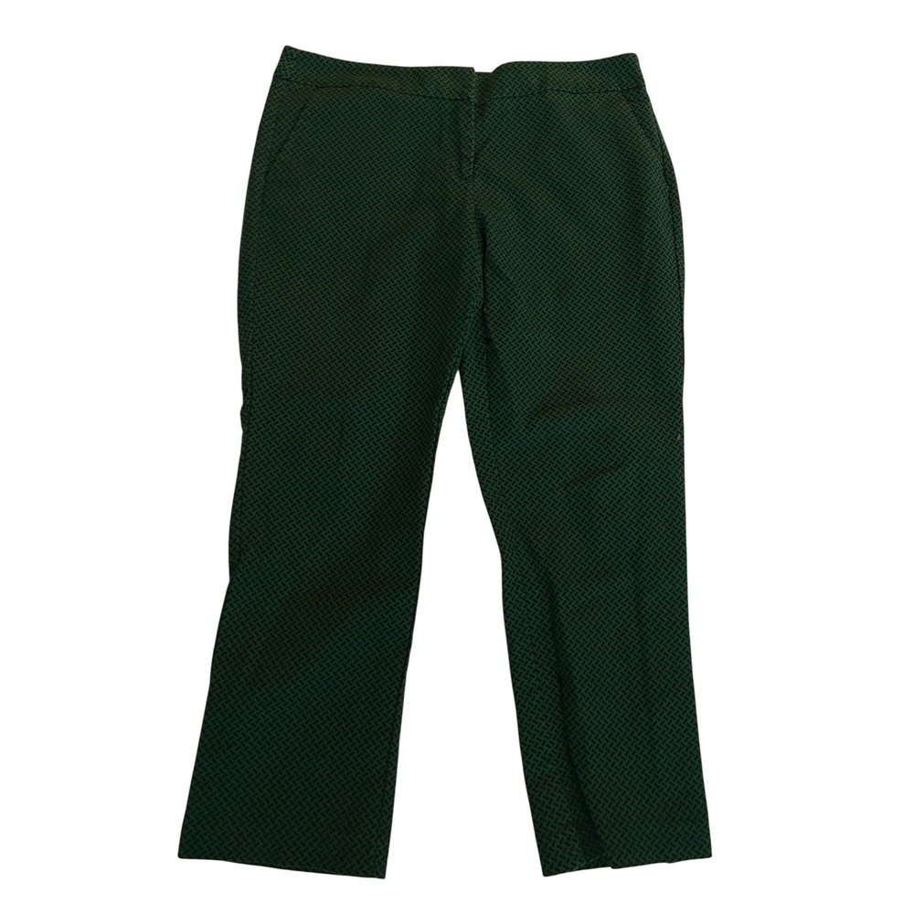 New York & Company Women 12 Green Black Geometric Straight Leg Stretch Trousers